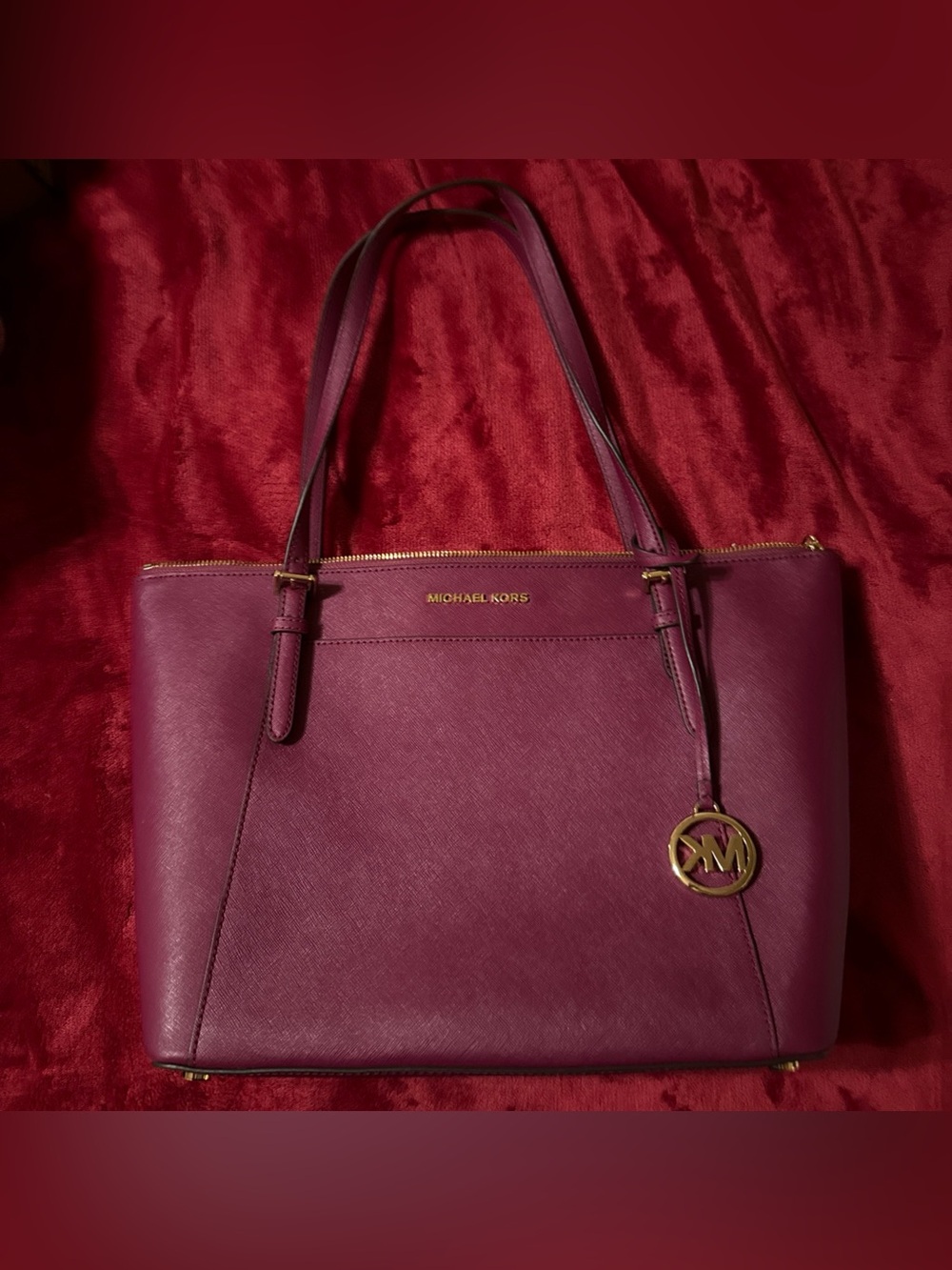 Michael Kors Women's Burgundy Leather Tote Bag